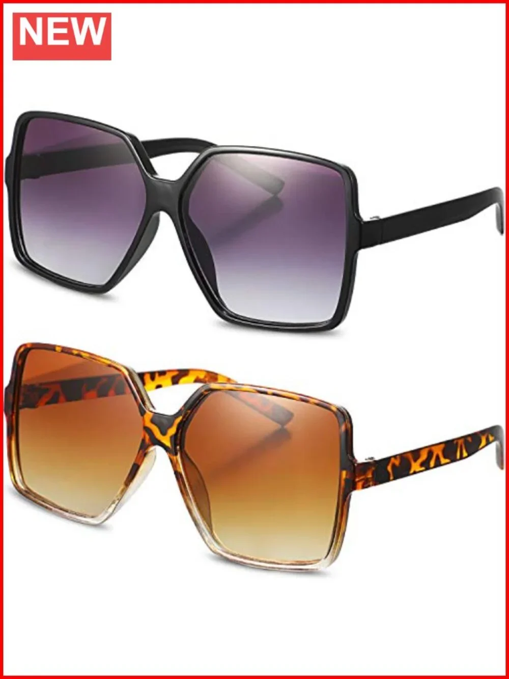 2 Oversized Square Sunglasses Women Wide Frame Shades UV Protection Chic